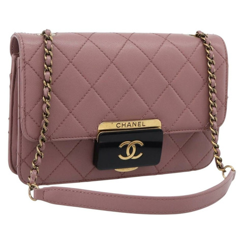 香奈兒 (CHANEL) 絎縫鏈條肩背包，羊皮材質，紫灰色，CC標誌，正品編號 206386V