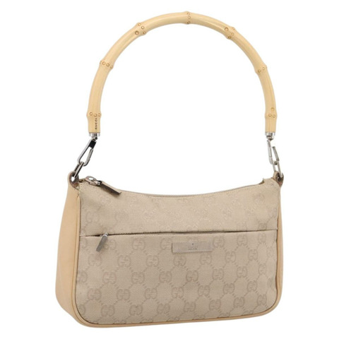 GUCCI GG 帆布竹編手提包 米色 銀色 001 3870 正品 mr2927A