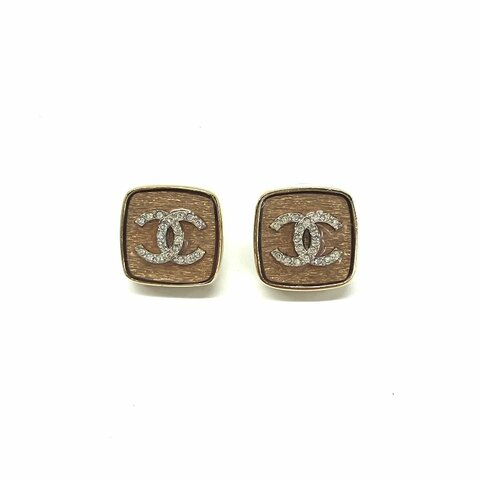 Chanel金色 琺瑯 方形 雙C 耳釘