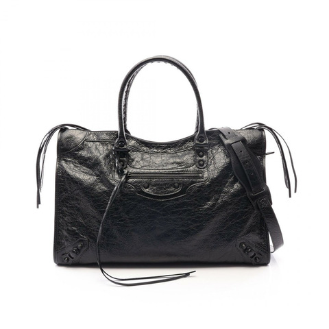 BALENCIAGA Le City L 單肩托特包 8657652ACME1000 黑色皮革 二手