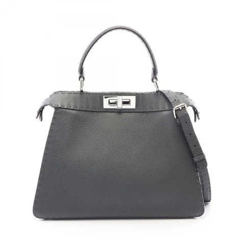 FENDI Peekaboo ISeeYou 中 Selleria 單肩手提包 8BN321 皮革 灰色 二手
