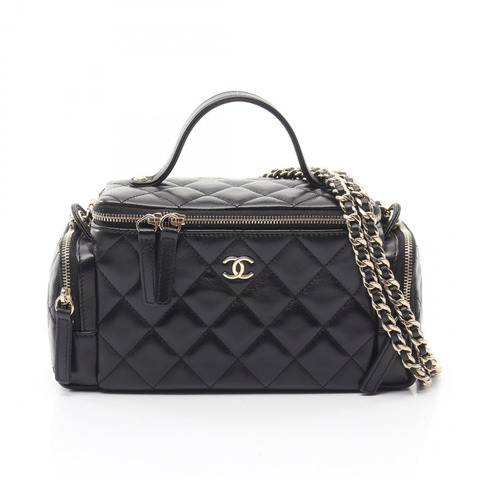 香奈兒 (CHANEL) Matelasse Vanity 肩背包 AS5222 黑色羊皮，二手，金色五金 CC