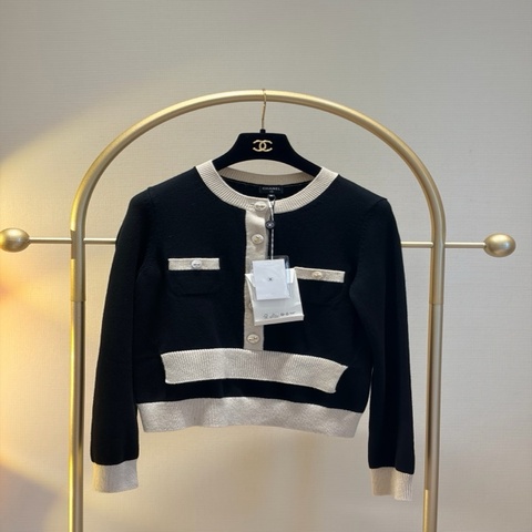 Chanel 25k黑色假两件开衫fr36