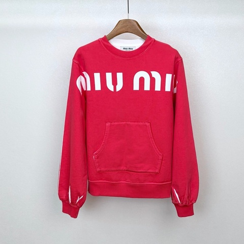 Miu Miu繆繆 紅色大徽標假破壞印花袖口圓領衛衣 尺碼：S碼 未使用