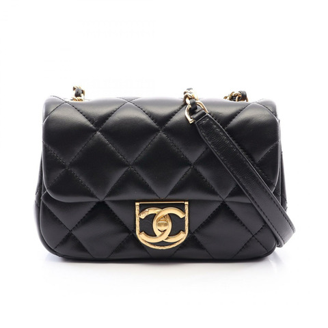香奈兒 (CHANEL) 絎縫小號翻蓋肩背包 AS2473 羊皮 黑色 二手 金色五金 CC