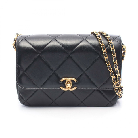 香奈兒 (CHANEL) 絎縫小號翻蓋鏈肩背包 AS4862 黑色皮革 二手 金色五金 CC