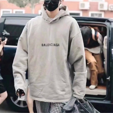 僅試穿 巴黎世家Balenciaga灰色做舊雙B馬賽克帽衫SS21款 xxs碼