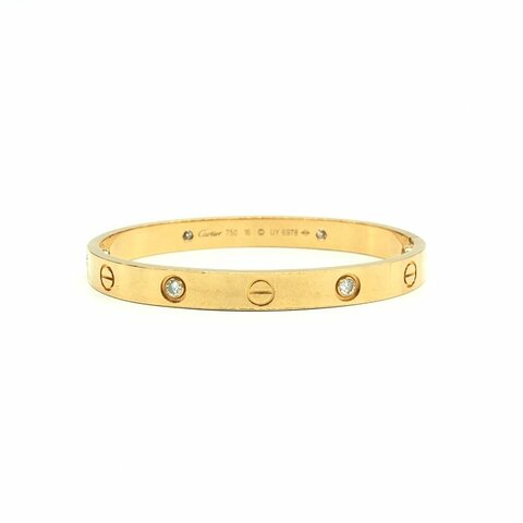 Cartier Cartier 18k玫瑰金 love 四鑽 寬版 16碼 手鐲