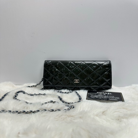 Chanel 香奈兒 深綠色漆皮woc發財包  鏈條包單肩包斜斜挎包 18開帶卡