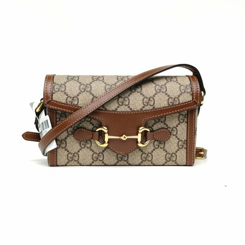 Gucci古馳 Horsebit馬銜扣1955盒子包Mini老花帆布金扣肩背包
