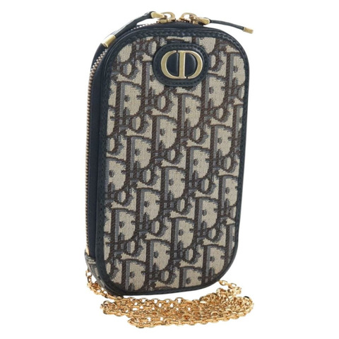 Christian Dior Oblique Jacquard 手機肩包 海軍藍 金色 正品 ar14186V