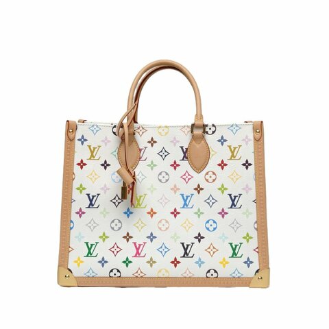 Louis Vuitton 白三彩 PVC 金扣 晶片 村上隆聯名 onthego 肩背包