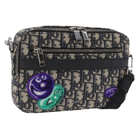 Christian Dior Trotter 帆布 Safari 手提包 提花海軍藍銀色 正品 203107SAM