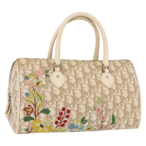 Christian Dior Trotter 花卉手提包 PVC 米色銀色 正品 mr2988V