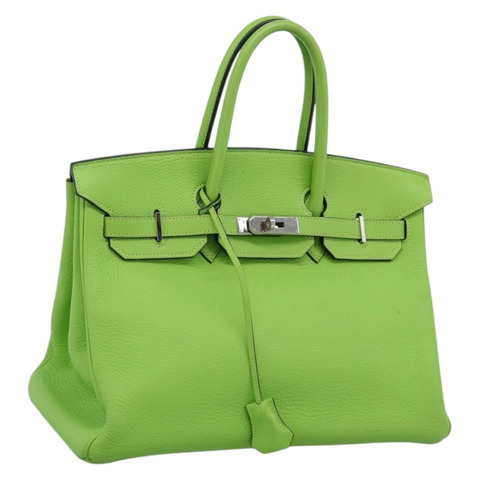 愛馬仕 Birkin 35 手袋 Taurillon 皮革 綠色 銀色 正品 LN220SM