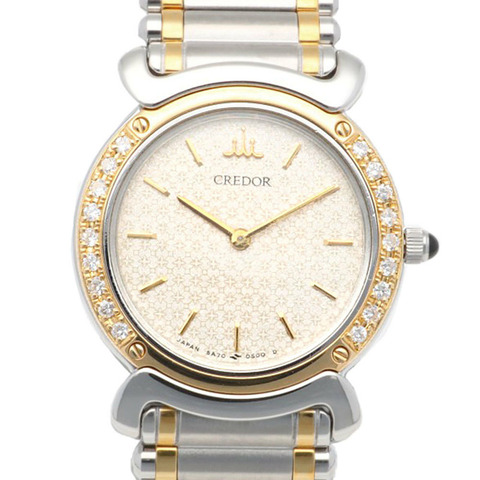 Credor Seiko 手錶，不鏽鋼，石英，5A70-0210，女士，拋光，鑽石錶圈。