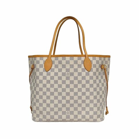 Louis Vuitton Neverfull 中號 31 配子袋 白棋格 PVC 金扣 2014
