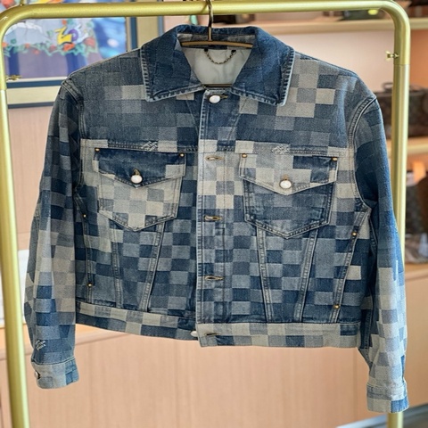 LV 路易威登 x 菲董聯名 棋盤格珍珠扣牛仔外套 46碼