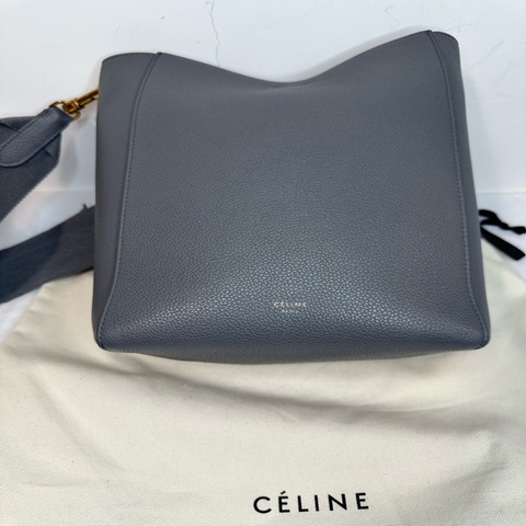 Celine Sangle Small Bucket 小號灰色荔枝紋牛皮水桶包｜附原廠塵袋