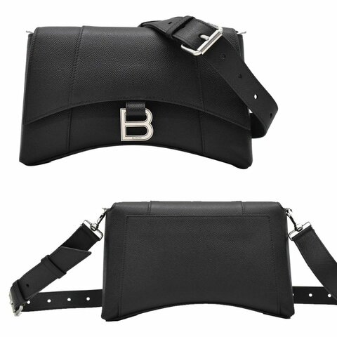 【門市全新現貨】BALENCIAGA Downtown 牛皮翻蓋斜背包沙漏包(附原廠防塵袋)
