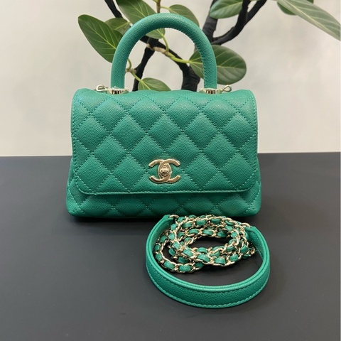 Chanel香奈兒 cocohandle mini 綠色 淡金扣 芯片 19*13*9