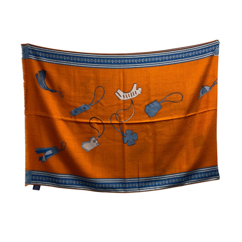 ☆ HERMES 愛馬仕 Orange 70% Cashmere And 30% Silk Pegasus Scarf 橙色70%羊絨和30% 絲質飛馬圍巾-267018526