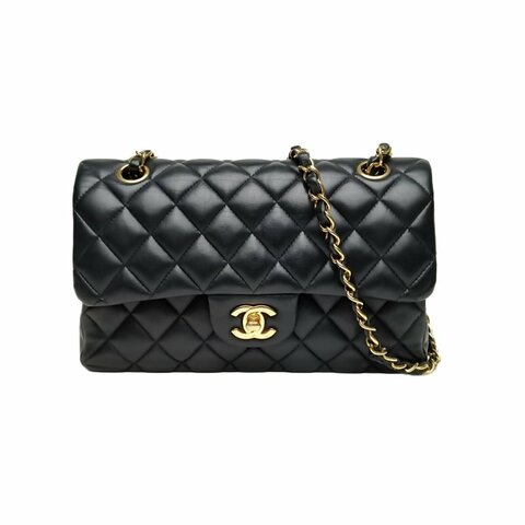 Chanel CF 口蓋包 中號 25.5cm 黑色 羊皮 29開 金扣 菱格紋