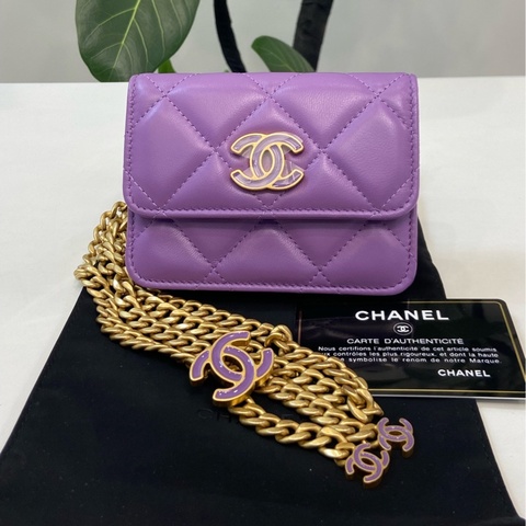 香奈兒Chanel 22P 香芋紫金扣琺瑯鏈條包腰包 尺寸11×3×10cm