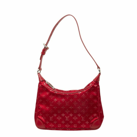 路易威登 Monogram Satin Little Boulogne 單肩手提包 M92351 胭脂紅色皮革 女士 LOUIS VUITTON