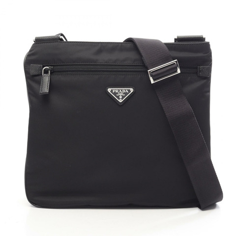 PRADA 三角形 logo 單肩斜背包，尼龍 Saffiano 皮革，黑色，二手