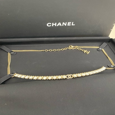 香奈兒 CHANEL  Choker 雙c logo腰鏈 項鍊 珍珠 閒置未使用
