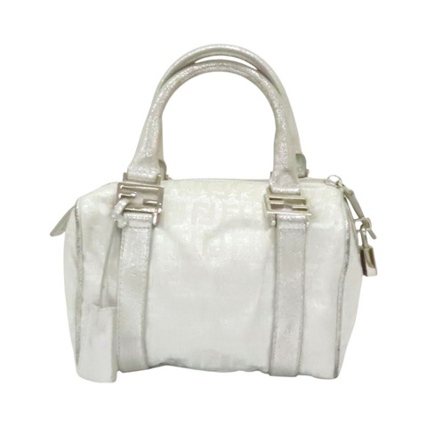 FENDI 芬迪 Zucchino 波士頓包 手提包 銀色 帆布 8BL071