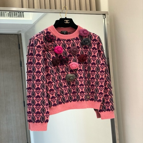 Chanel22k针织山茶花毛衣fr40~~