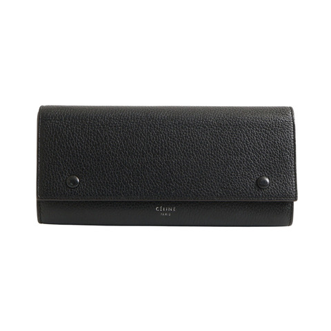 CELINE 賽琳  Large Flap Multifunction 扣式長夾 黑/黃色 荔枝紋牛皮