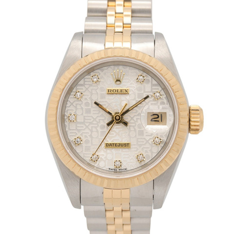 Rolex Datejust 10P 鑲鑽 N 字頭腕錶，18K（黃金）不鏽鋼錶殼，鑲鑽，女款，銀色錶盤，電腦控制，舊款，69173G