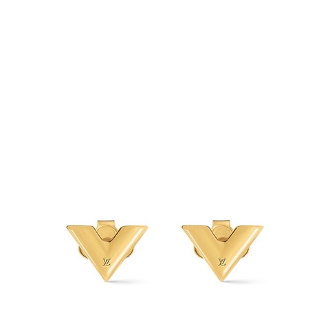 極甜價近新正品有購買證明✨ Louis Vuitton 經典字母V LOGO黃銅鍍金耳環