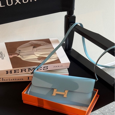 有票據🎫大全套 hermes Constance愛馬仕康康to go 糖果藍色銀扣 W刻