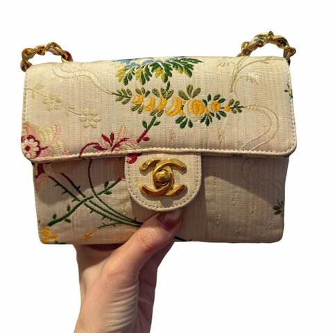 Chanel香奈兒雙C扣西陣織刺繡方胖子鏈條包