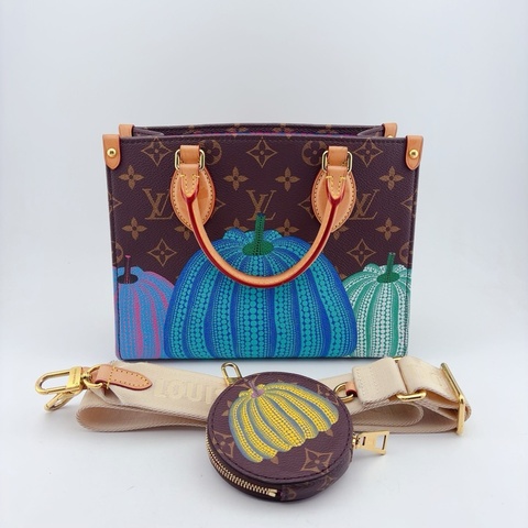 LV路易威登/Louis Vuitton Onthego 小號 手提包斜挎包單肩包托特包 草間彌生 雙面南瓜 芯片款