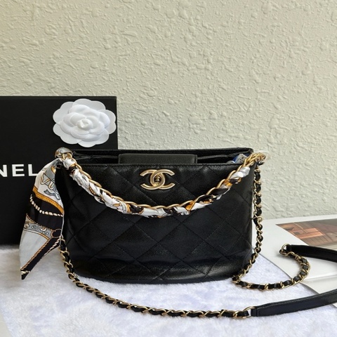 Chanel/香奈兒 黑金荔枝牛2way水桶。