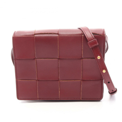 BOTTEGA VENETA Maxi Intrecciato Cassette Mini 單肩包，波爾多紅皮革，二手女款