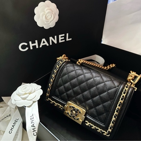 香奈兒 chanal 23p leboy 黑金牛皮