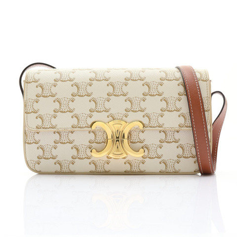 CELINE 賽琳 Claude 凱旋門 肩背包 白/棕色 帆布 牛皮 194142CUZ.01BC