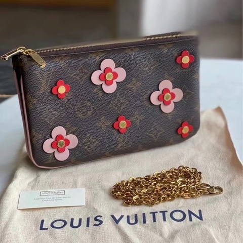 「JL精品代購」98新 LV Pochette Double Zip花卉限定WOC