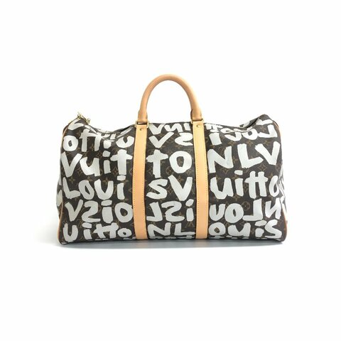 Louis Vuitton lv 棕老花 塗鴉 keepall 50 手提包