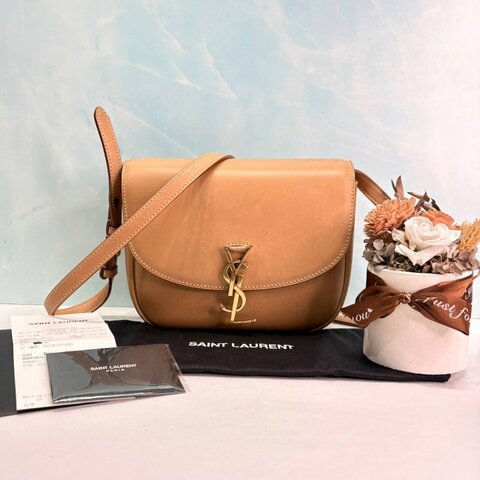 YSL Kaia奶茶色金扣馬鞍包