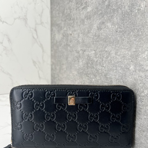 香緹國際精品 GUCCI 黑壓紋 拉鍊 長夾 1352