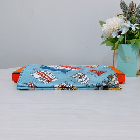 TK2150	Hermes Carre 40 Silk Scarf Pavois Light Blue 100% Silk