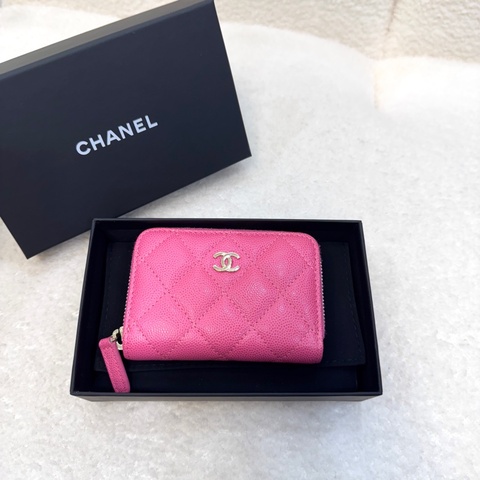 近新♥️ 香奈兒零錢卡包CHANEL粉金荔枝皮經典ㄇ拉卡包AP0216