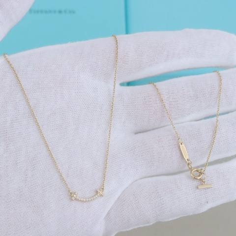 Tiffany蒂芙尼 T系列mini 18K黃金鑲鑽微笑項鍊，99新